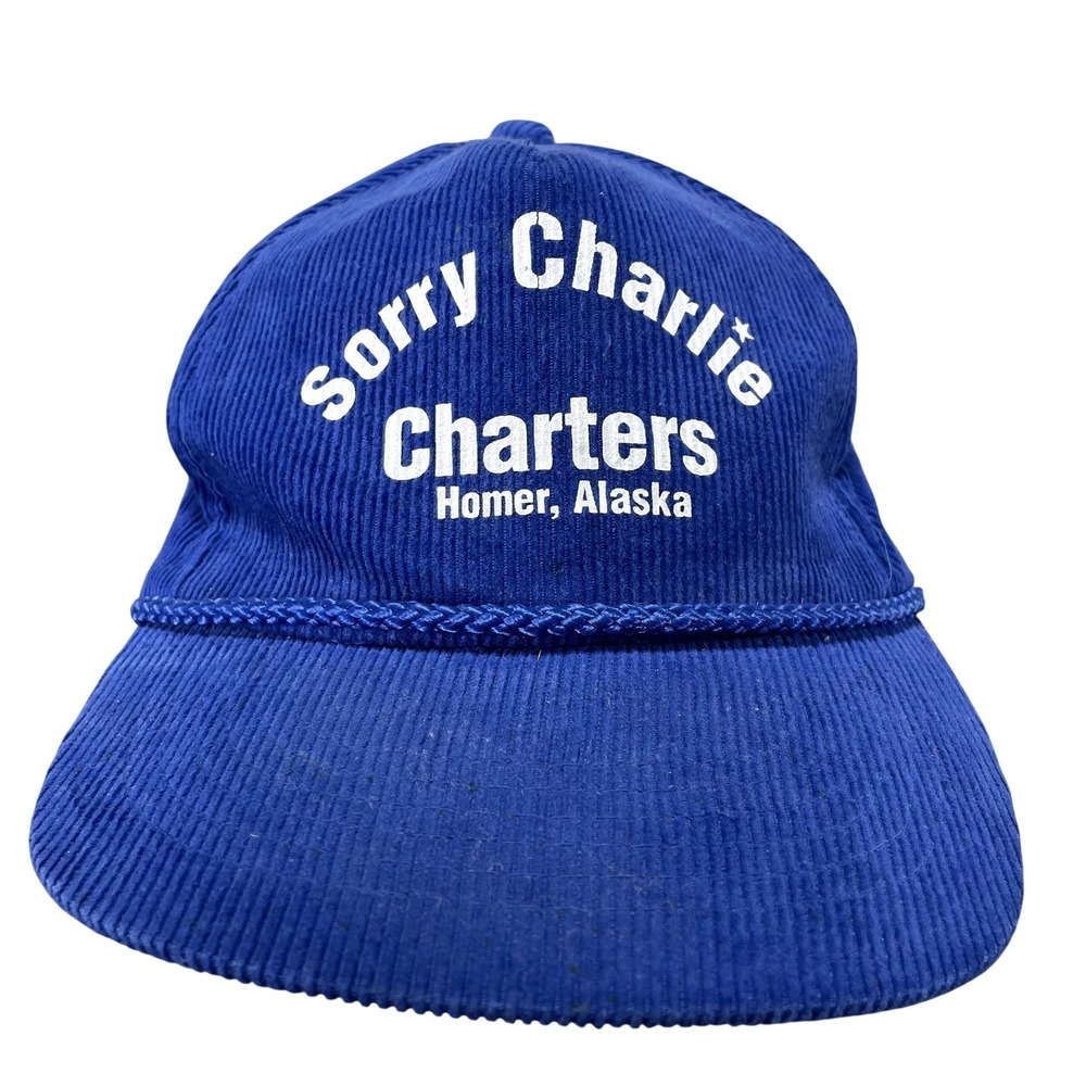 Vintage Sorry Charlie Charters Hat Cap Snap Back One Size Mens Blue Alaska